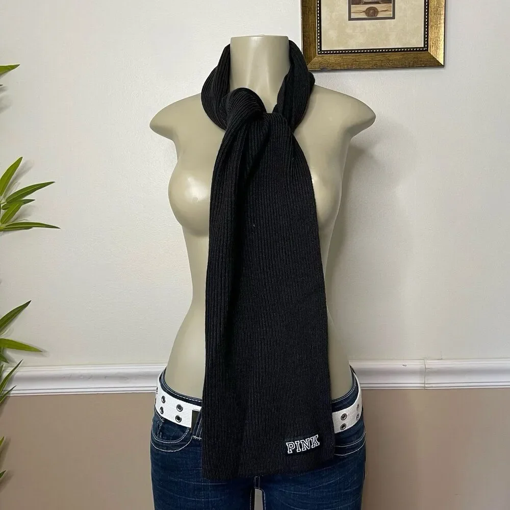 Victoria’s Secret PINK Black Ribbed Knit Scarf